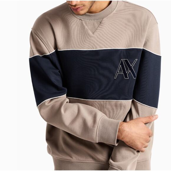 Armani Exchange Beige Crewneck Stretch Contrasting Band Sweatshirt Size XXL - Picture 10 of 11